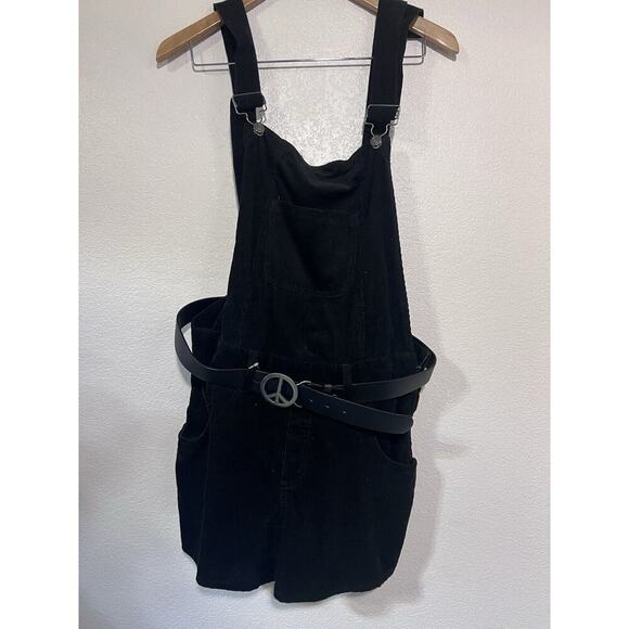 Corduroy Overalls Black Shorts With Belt Goth Witchy Boho Olsenboye Peace & Love - Picture 1 of 10